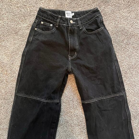 Princess Polly Black Contrast Stitch Wide-Leg Jeans – Size 2 - Picture 1 of 4